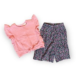 Girls Dressy Outfit with Pink Muslin Shirt and Wide Leg Floral Pants Size 18 M